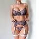 Schwarzes Rosa Blumen-Spitzen-Mesh-Shapewear-Dessous-Set Mit Schleife