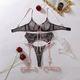 Schwarzes Rosa Blumen-Spitzen-Mesh-Shapewear-Dessous-Set Mit Schleife