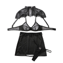 Schwarzes Transparent-Spitzen-Panel-Mesh-Cutout-Halbrock-Shapewear-Dessous-Zweiteiler-Set