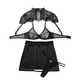 Schwarzes Transparent-Spitzen-Panel-Mesh-Cutout-Halbrock-Shapewear-Dessous-Zweiteiler-Set