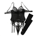 Black Eyelash Lace Shapewear Two-Piece Set With Metal Buckle