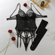 Black Eyelash Lace Shapewear Two-Piece Set With Metal Buckle