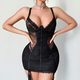Black Sheer Eyelash Lace Body-Shaping Cami Lingerie Two-Piece Set