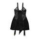 Black Sheer Eyelash Lace Body-Shaping Cami Lingerie Two-Piece Set