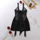 Black Sheer Eyelash Lace Body-Shaping Cami Lingerie Two-Piece Set