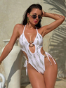 6826 White One-Piece Lace-Up Backless Swimsuit
