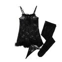 Black Floral Lace Panel Fuzzy Bodycon Mini Dress With Sheer Stockings