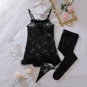 Black Floral Lace Panel Fuzzy Bodycon Mini Dress With Sheer Stockings