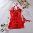 Elegant Halter Eyelash Lace Sheer Cutout Nightdress With Thong