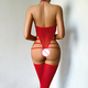 Red Sheer Mesh Halter Bodysuit With Stockings