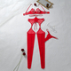 Red Sheer Mesh Lace Bodysuit Two-Piece Lingerie Set