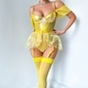 Yellow 3D Flower Mesh Puff Skirt With Stockings