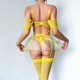 Yellow 3D Flower Mesh Puff Skirt With Stockings