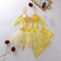 Yellow 3D Flower Mesh Puff Skirt With Stockings