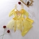 Yellow 3D Flower Mesh Puff Skirt With Stockings