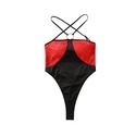 Black-red Color-Block Crisscross Halter Cutout Cami Bodysuit With Lace Trim