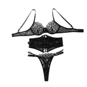 Black French Diamond Grid Embroidery Mesh Underwire Push-Up Lingerie Set