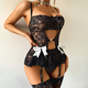 Black Sheer Lace Camisole Shapewear Lingerie Set With Bow Detail
