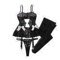 Black Sheer Lace Camisole Shapewear Lingerie Set With Bow Detail