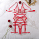 Red skin tone Sheer Embroidery Cutout Backless Push-Up Underwire Lingerie Four-Piece Set
