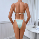 Green Solid Color Satin Ruffle Lace Lingerie Set With Underwire Push-Up Bra And Thong