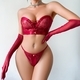 Burgundy Lace Strappy Waist-Cinching Strapless Lingerie Set With Sheer Gloves