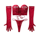 Burgundy Lace Strappy Waist-Cinching Strapless Lingerie Set With Sheer Gloves