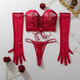 Burgundy Lace Strappy Waist-Cinching Strapless Lingerie Set With Sheer Gloves
