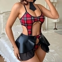 Black-red Hollow-Out Lace Camisole Bodysuit With Mini Skirt Cosplay Set