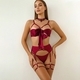 Lace Bow Mesh Push-Up Garter 4-Piece Lingerie Set