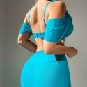 Sky blue Bow Chain Halter Top With High Slit Long Skirt Lingerie Set
