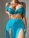 Sky blue Bow Chain Halter Top With High Slit Long Skirt Lingerie Set