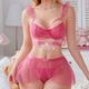 Ensemble lingerie 3 pièces en dentelle transparente rose