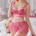 Pink Pink Sheer Lace 3-Piece Lingerie Set