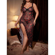 Plus Size Lace Lingerie Set With Long Slit Semi-Sheer Dress