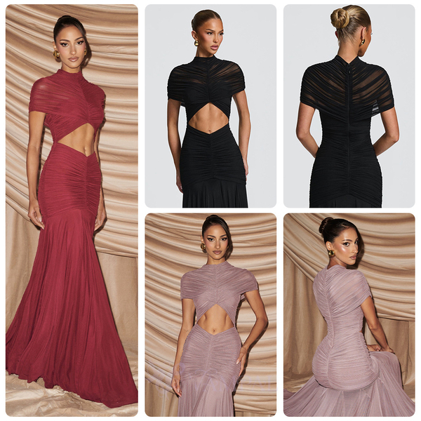 Ruched Cutout Slim Fit High Waist Maxi Dress