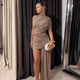 Off-Shoulder Ribbon Tie Ruched Bodycon Dress