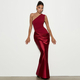 One-Shoulder Ruched Satin Bodycon Long Dress