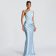 One-Shoulder Ruched Satin Bodycon Long Dress