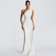 One-Shoulder Ruched Satin Bodycon Long Dress