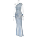 One-Shoulder Ruched Satin Bodycon Long Dress