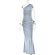 One-Shoulder Ruched Satin Bodycon Long Dress