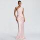 One-Shoulder Ruched Satin Bodycon Long Dress