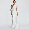 One-Shoulder Ruched Satin Bodycon Long Dress