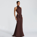 Elegant Open Back Fishtail Evening Gown