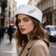 Chapeau pillbox vintage en feutre de laine avec plume et strass