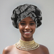 Gold Thread Print Wide Brim Turban Hat