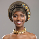 Exaggerated Gold-Stamped Pleated Multi-Layer Headwrap Cap