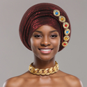 Exaggerated Gold-Stamped Pleated Multi-Layer Headwrap Cap