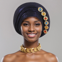 Exaggerated Gold-Stamped Pleated Multi-Layer Headwrap Cap